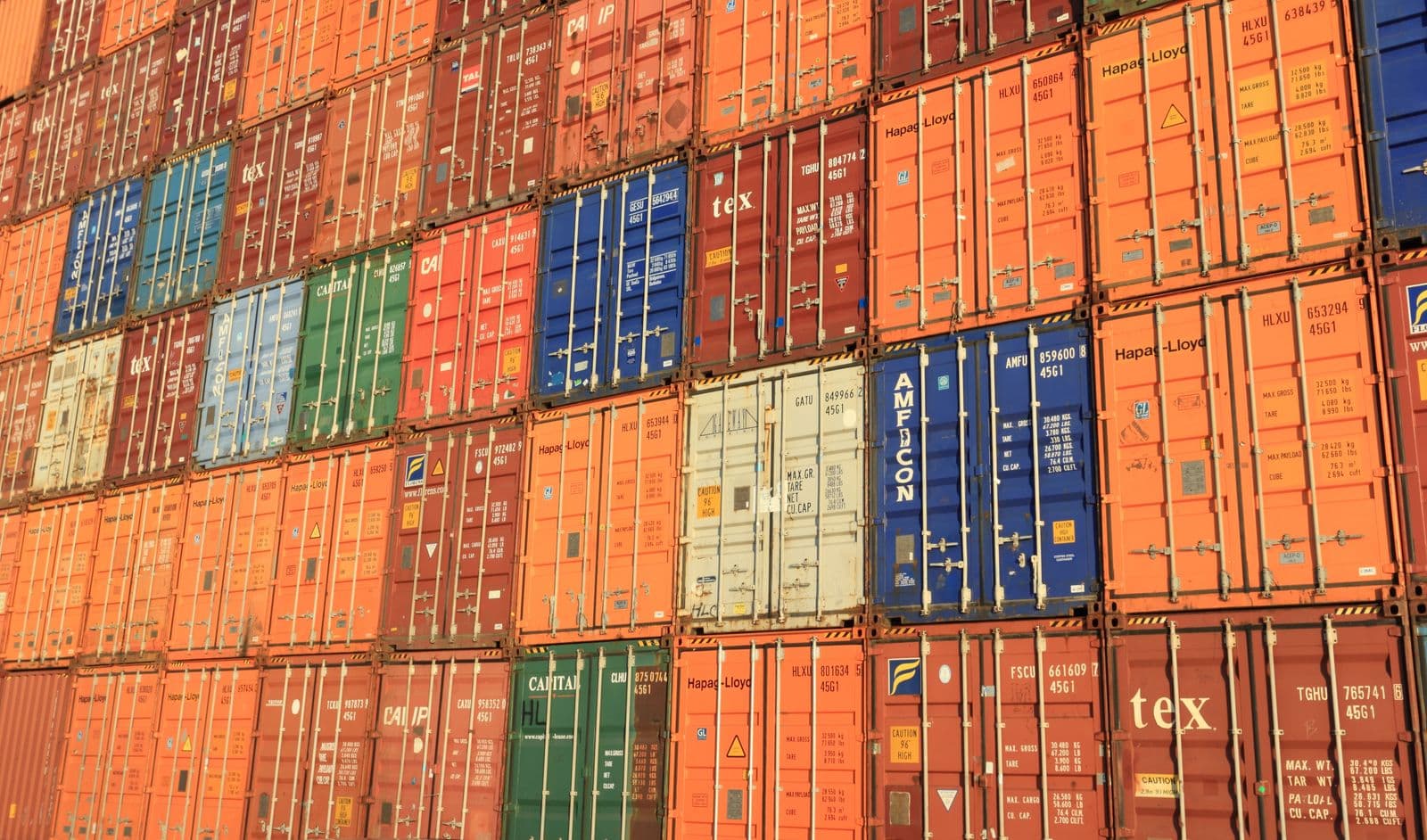 Shipping containers stacked at a port