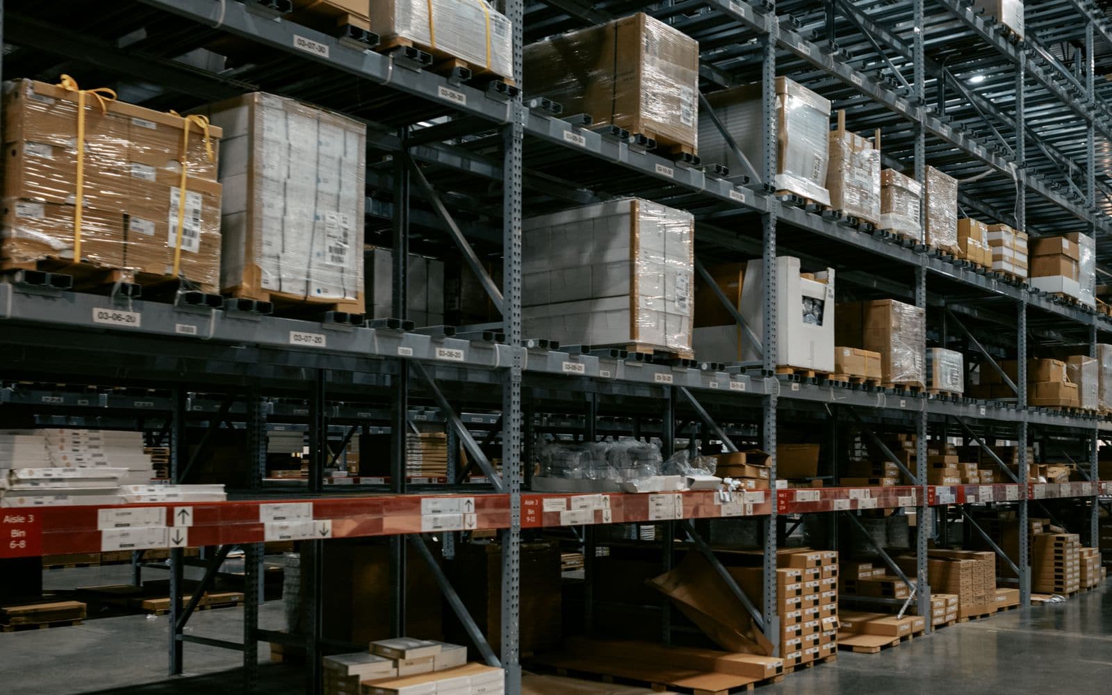 Warehouse storage rack aisle